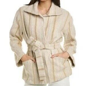 Faherty June Lake Jacket Sand Dune Brown Belted Cotton Blend Women’s M NWT $238